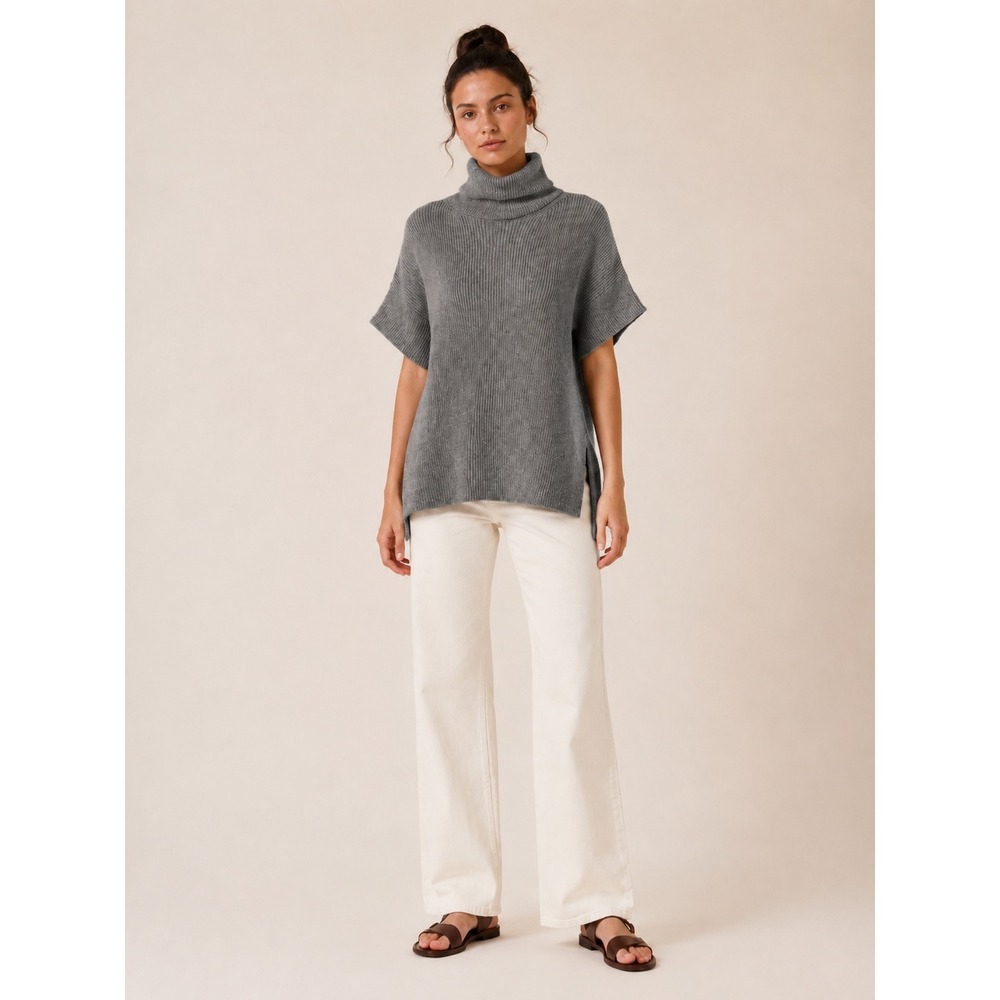Banana Republic Ribbed Turtleneck Women S Grey Short Sleeve Knit Sweater Chic